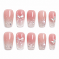Pink Butterfly Galaxy Press-On Nails on a pure white background, front view