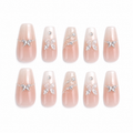Blush Crystal Bow Press-On Nails on a pure white background, front view