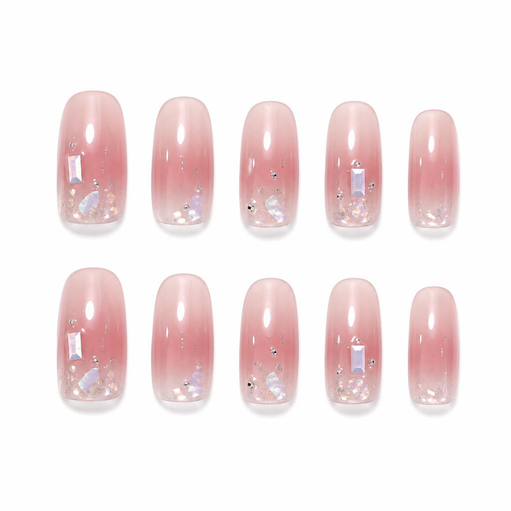 Pink Glitter Gradient Press-On Nails on a pure white background, front view