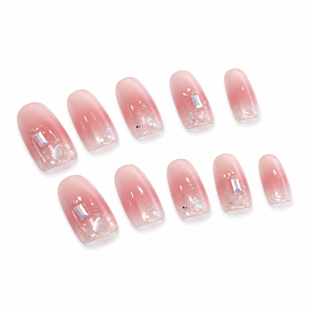 Pink Glitter Gradient Press-On Nails on a pure white background, view 2