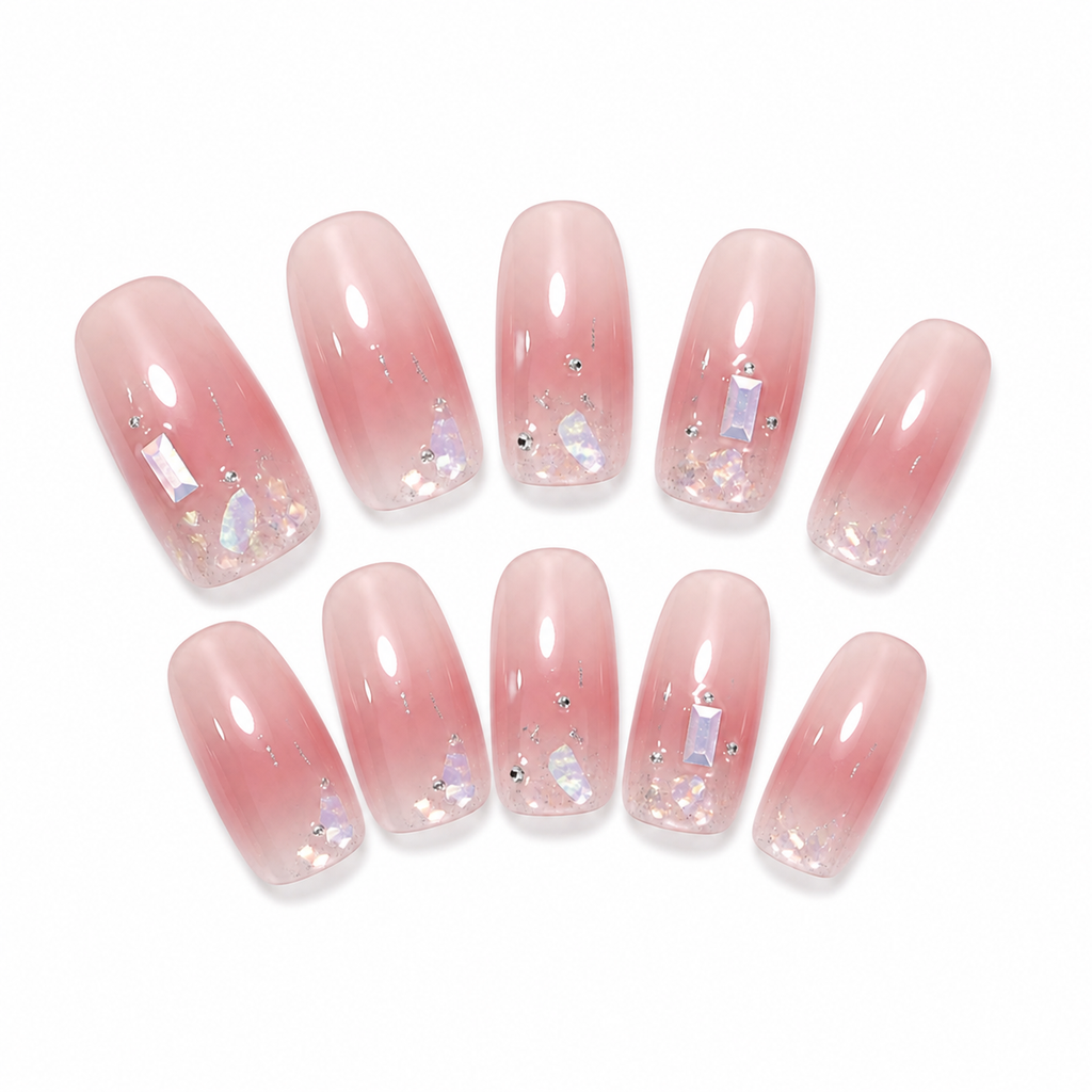 Pink Glitter Gradient Press-On Nails on a pure white background, view 3