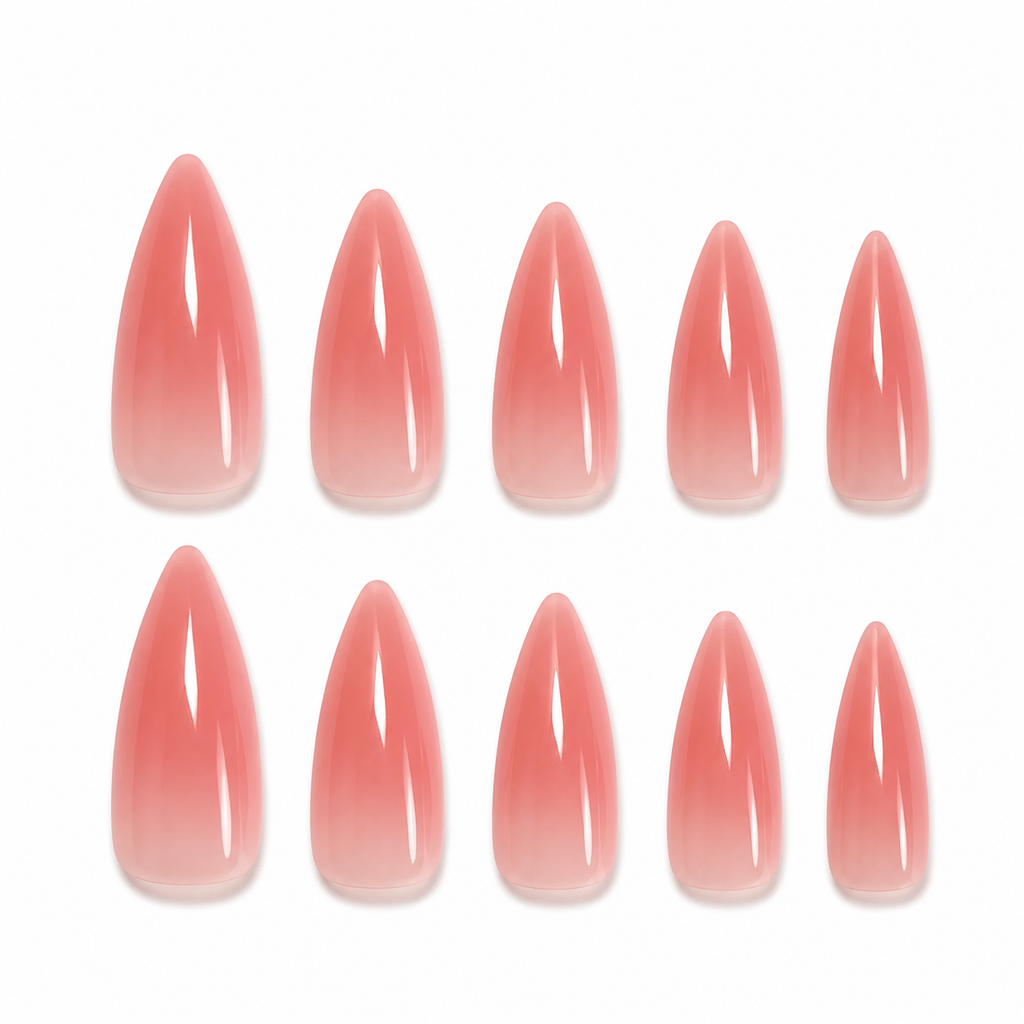 Rose Pink Almond Press-On Nails on a pure white background, front view