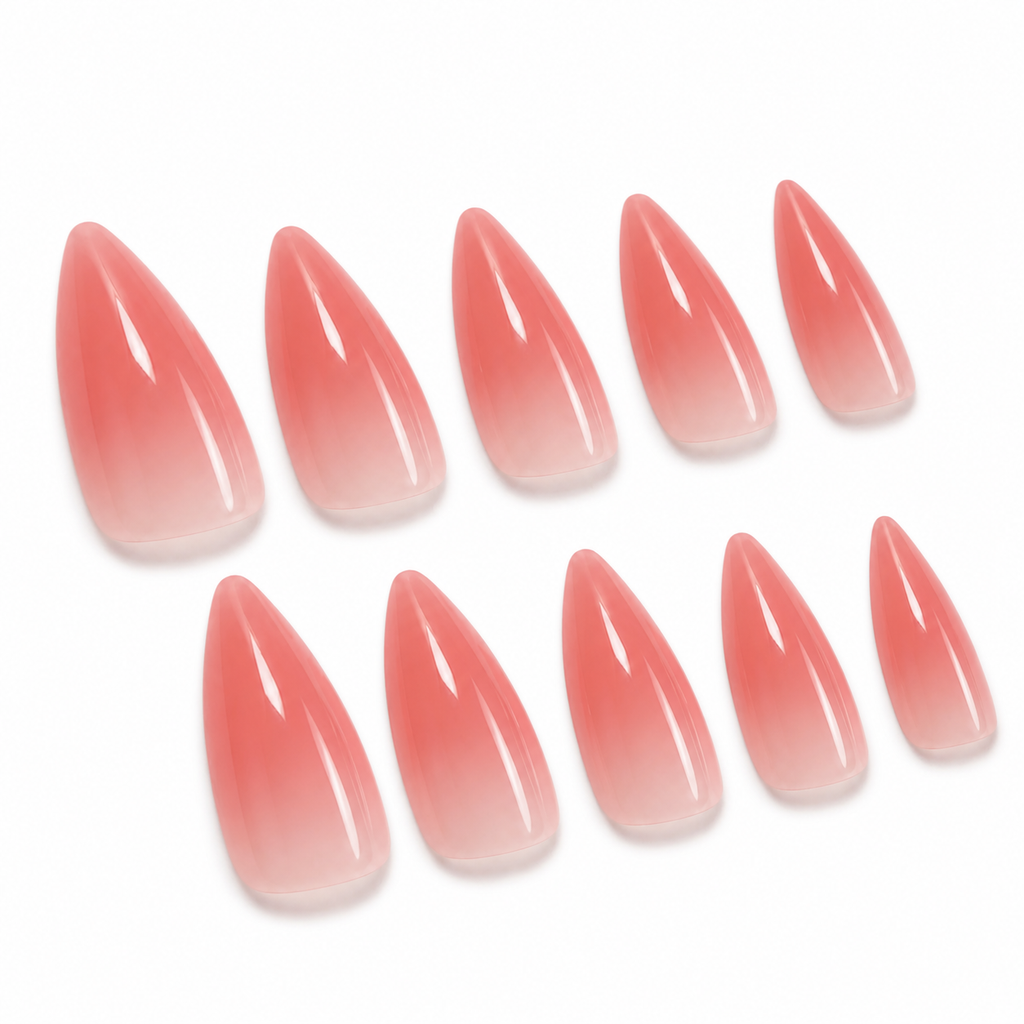 Rose Pink Almond Press-On Nails on a pure white background, view 2