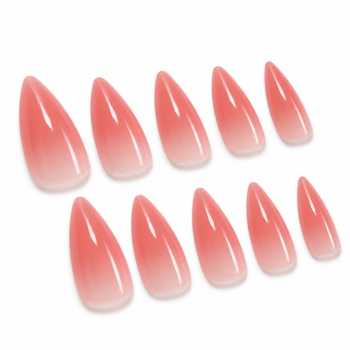 Rose Pink Almond Press-On Nails on a pure white background, view 2
