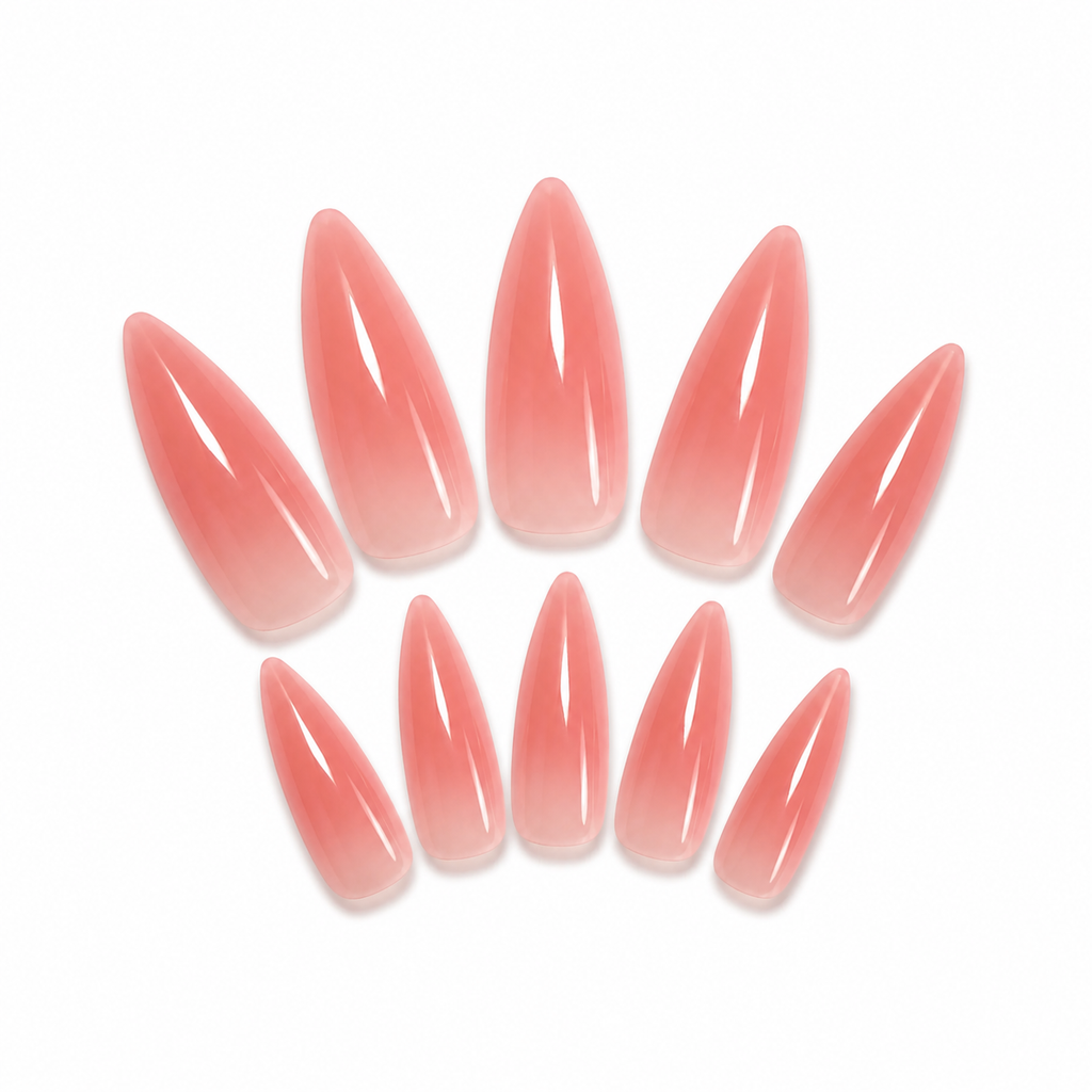 Rose Pink Almond Press-On Nails on a pure white background, view 3