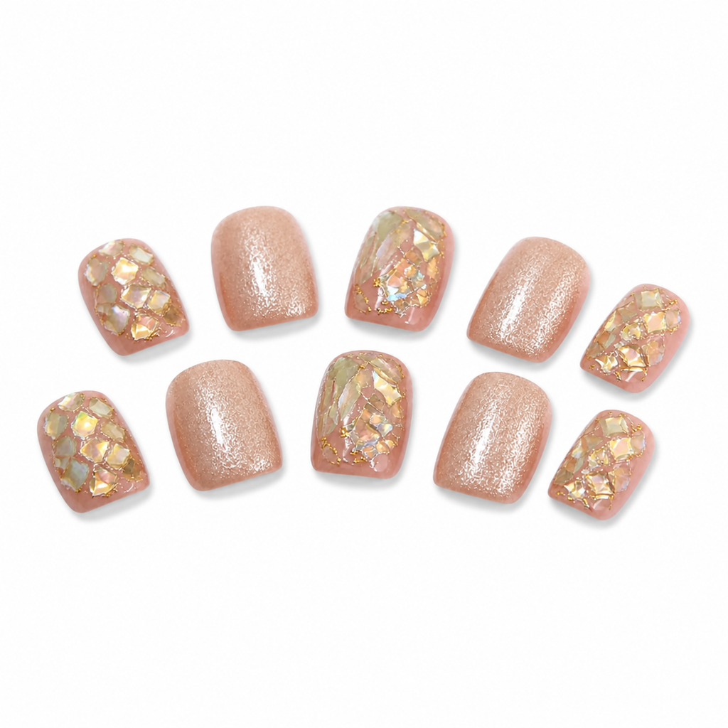 Champagne Crystal Short Press-On Nails on a pure white background, view 2