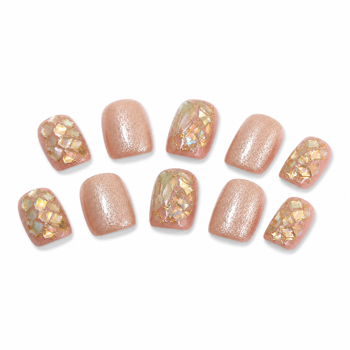 Champagne Crystal Short Press-On Nails on a pure white background, view 2