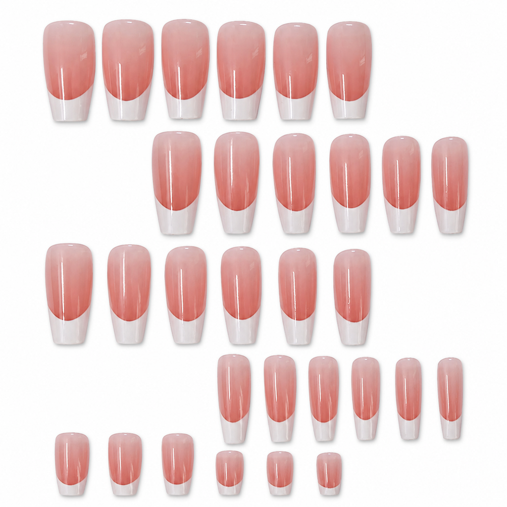 Peach White French 30-Piece Press-On Nails on a pure white background, front view