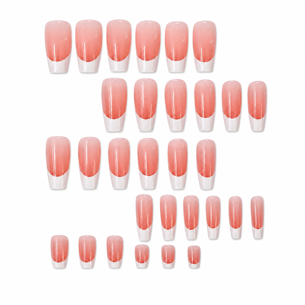 Peach White French 30-Piece Press-On Nails on a pure white background, view 2