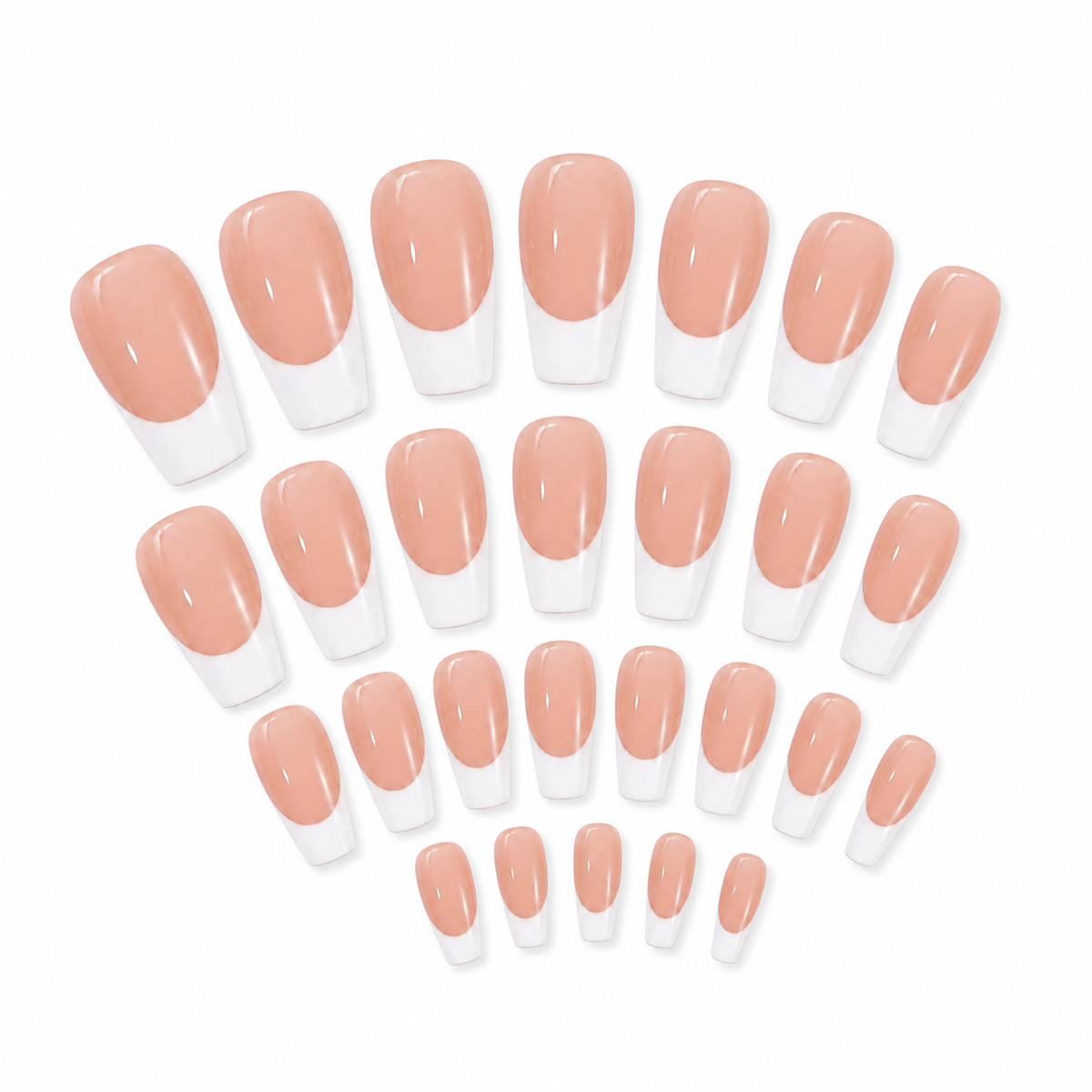 Peach White French 30-Piece Press-On Nails on a pure white background, view 3