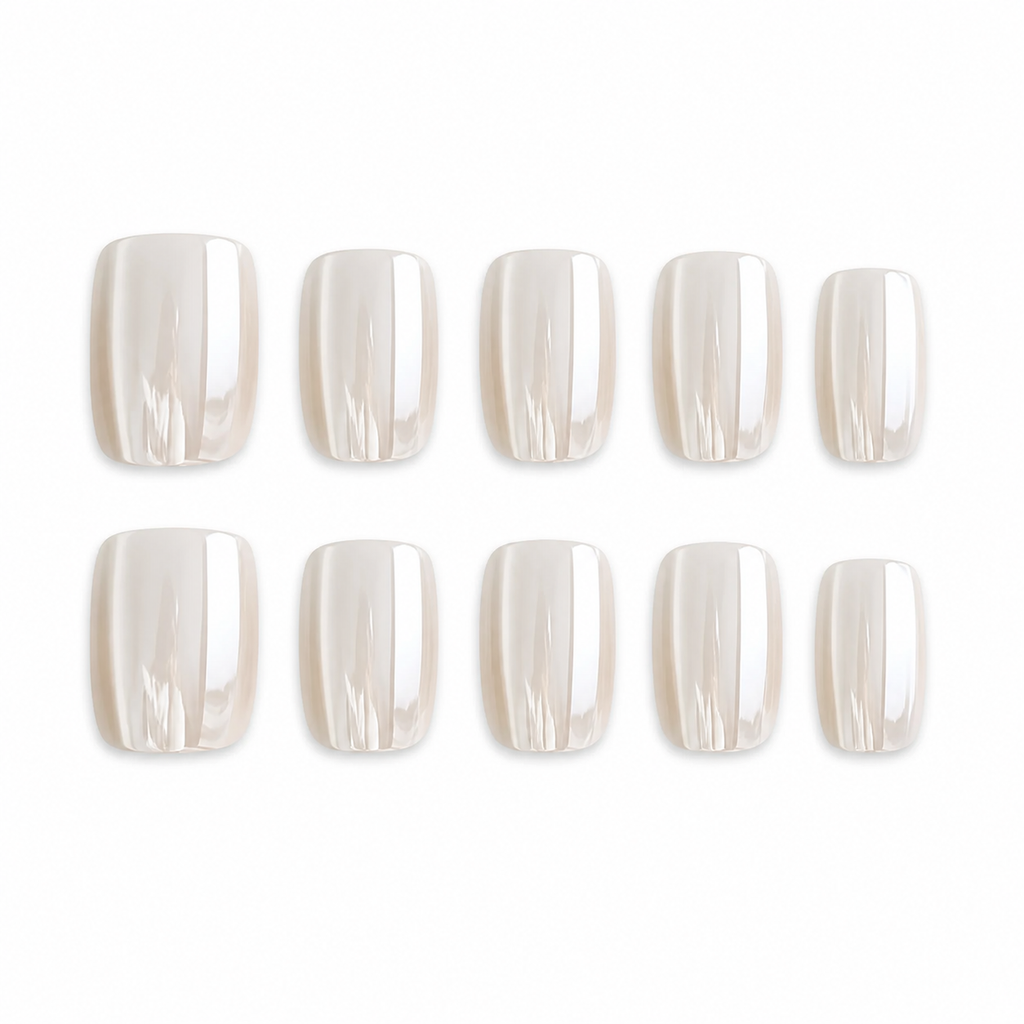 Moonlight White Chrome Press-On Nails on a pure white background, front view
