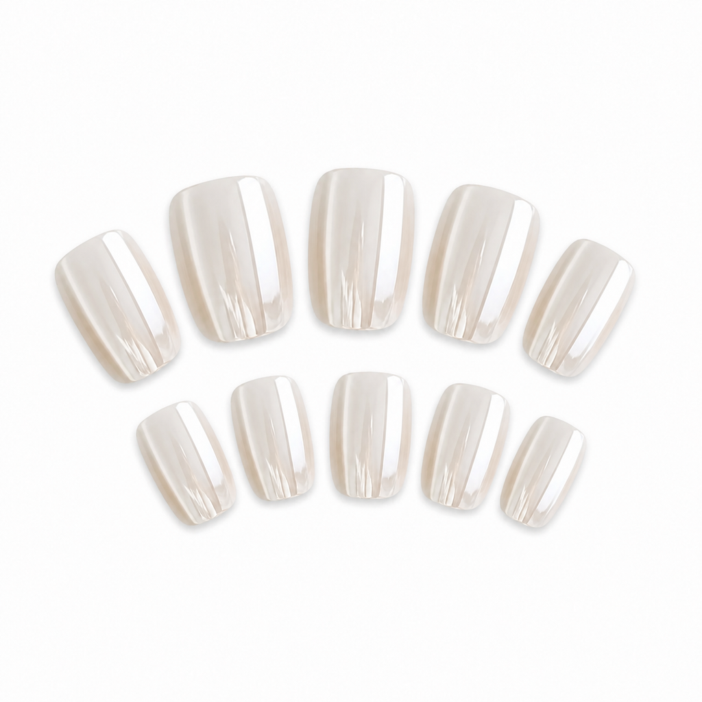 Moonlight White Chrome Press-On Nails on a pure white background, view 3