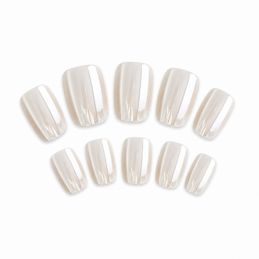 Moonlight White Chrome Press-On Nails on a pure white background, view 3