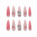 Pink Crystal Statement Press-On Nails on a pure white background, front view