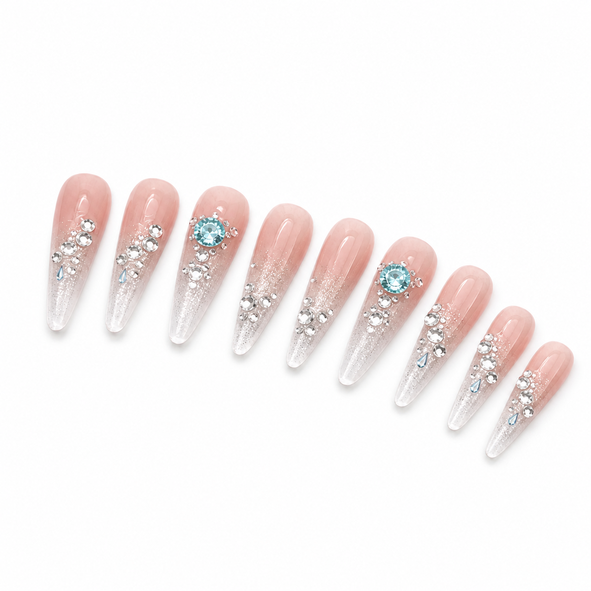Moonlit Crystal Stiletto Press-On Nails on a pure white background, view 2