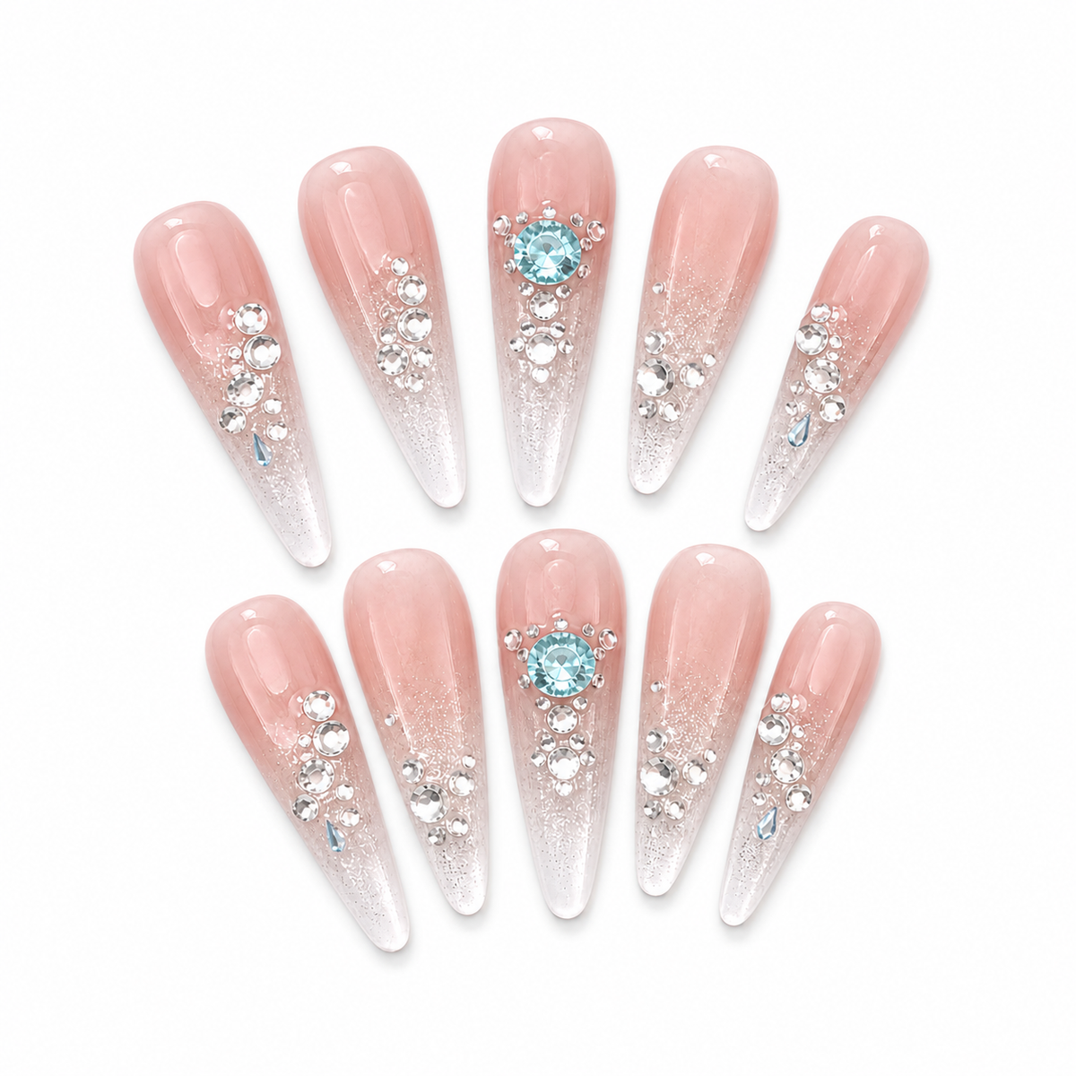 Moonlit Crystal Stiletto Press-On Nails on a pure white background, view 3