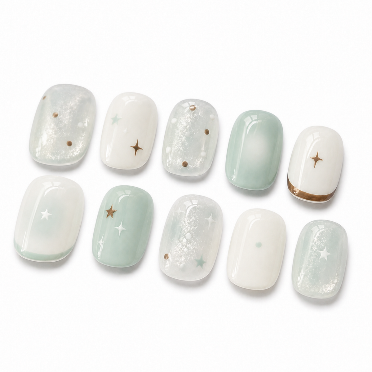 Mint Star Short Press-On Nails on a pure white background, view 2