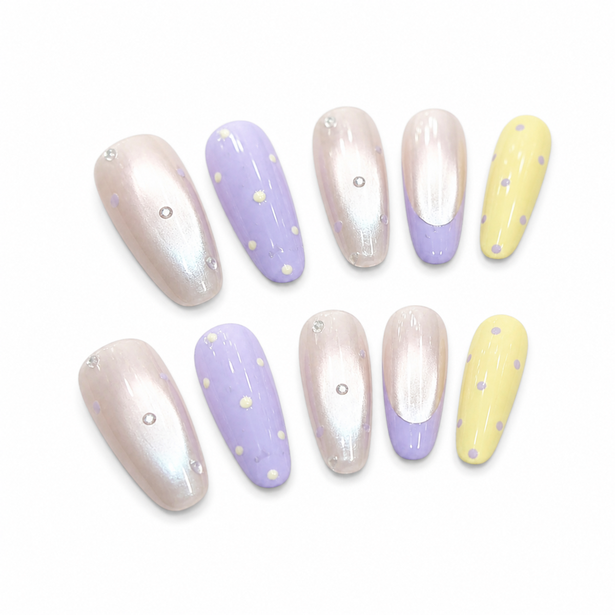 Pastel Lavender Lemon Press-On Nails on a pure white background, view 2