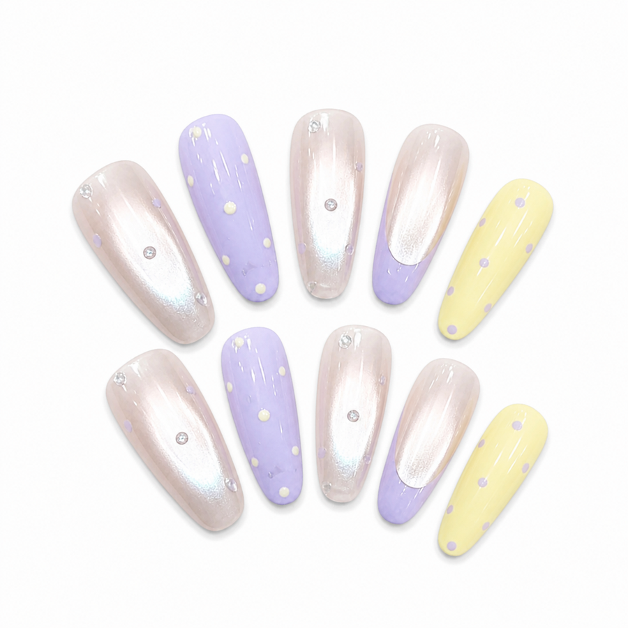 Pastel Lavender Lemon Press-On Nails on a pure white background, view 3