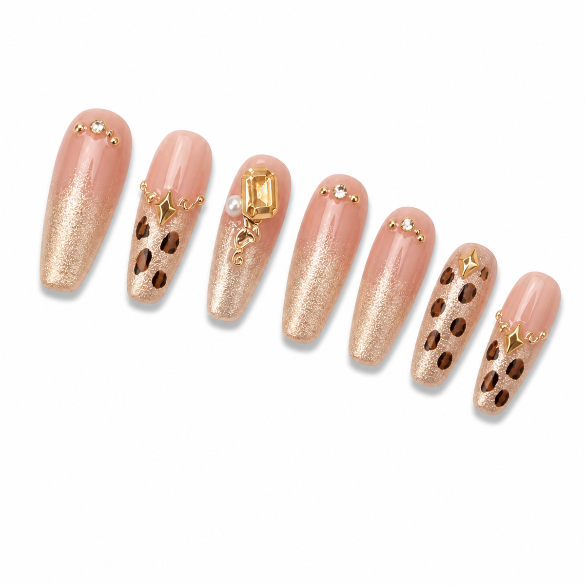 Caramel Leopard Cat-Eye Press-On Nails on a pure white background, view 2