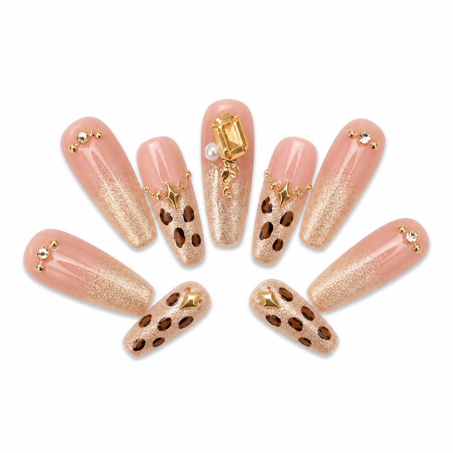 Caramel Leopard Cat-Eye Press-On Nails on a pure white background, view 3