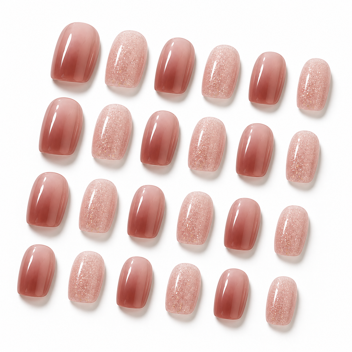 Caramel Rose Glitter 24-Piece Press-On Nails on a pure white background, view 2