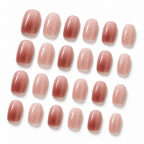 Caramel Rose Glitter 24-Piece Press-On Nails on a pure white background, view 2