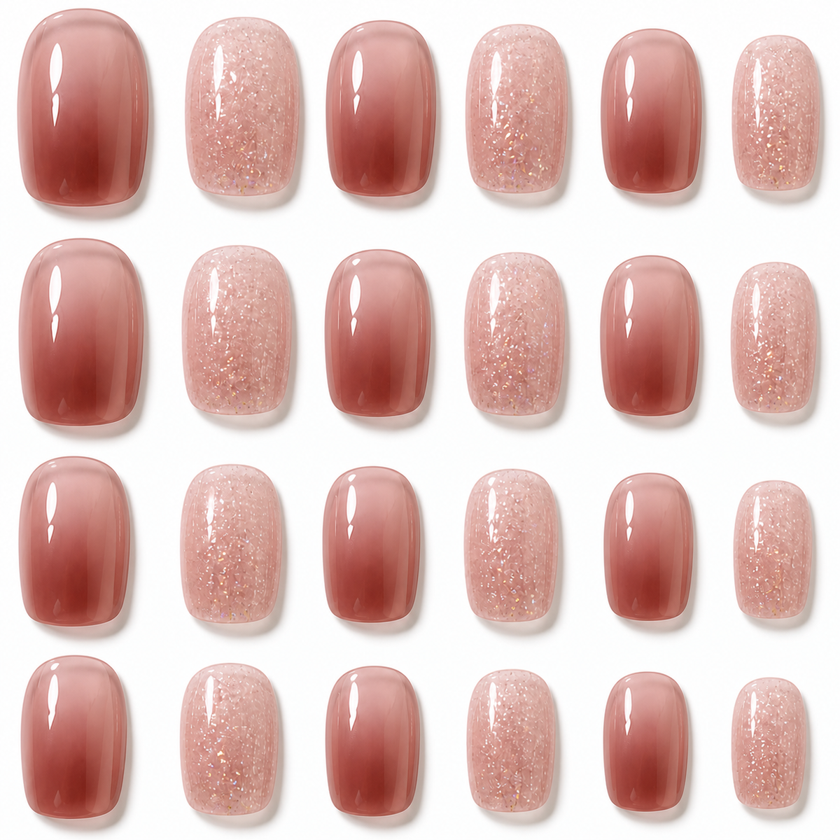 Caramel Rose Glitter 24-Piece Press-On Nails on a pure white background, view 3