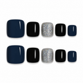 Navy Black Glitter Press-On Toenails on a pure white background, front view