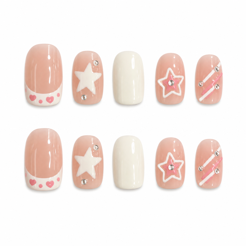 Peach Star Summer Press-On Nails on a pure white background, front view
