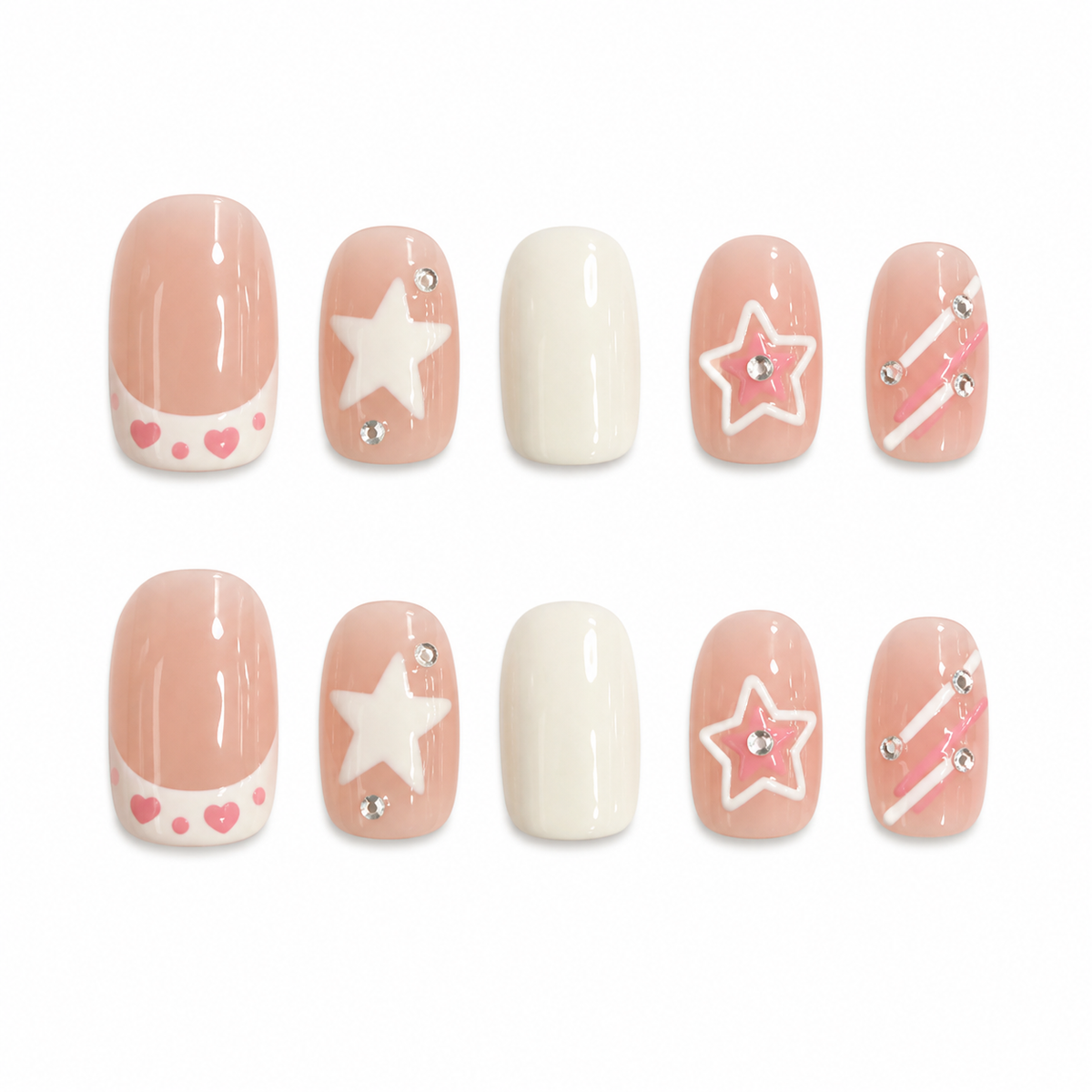 Peach Star Summer Press-On Nails on a pure white background, front view