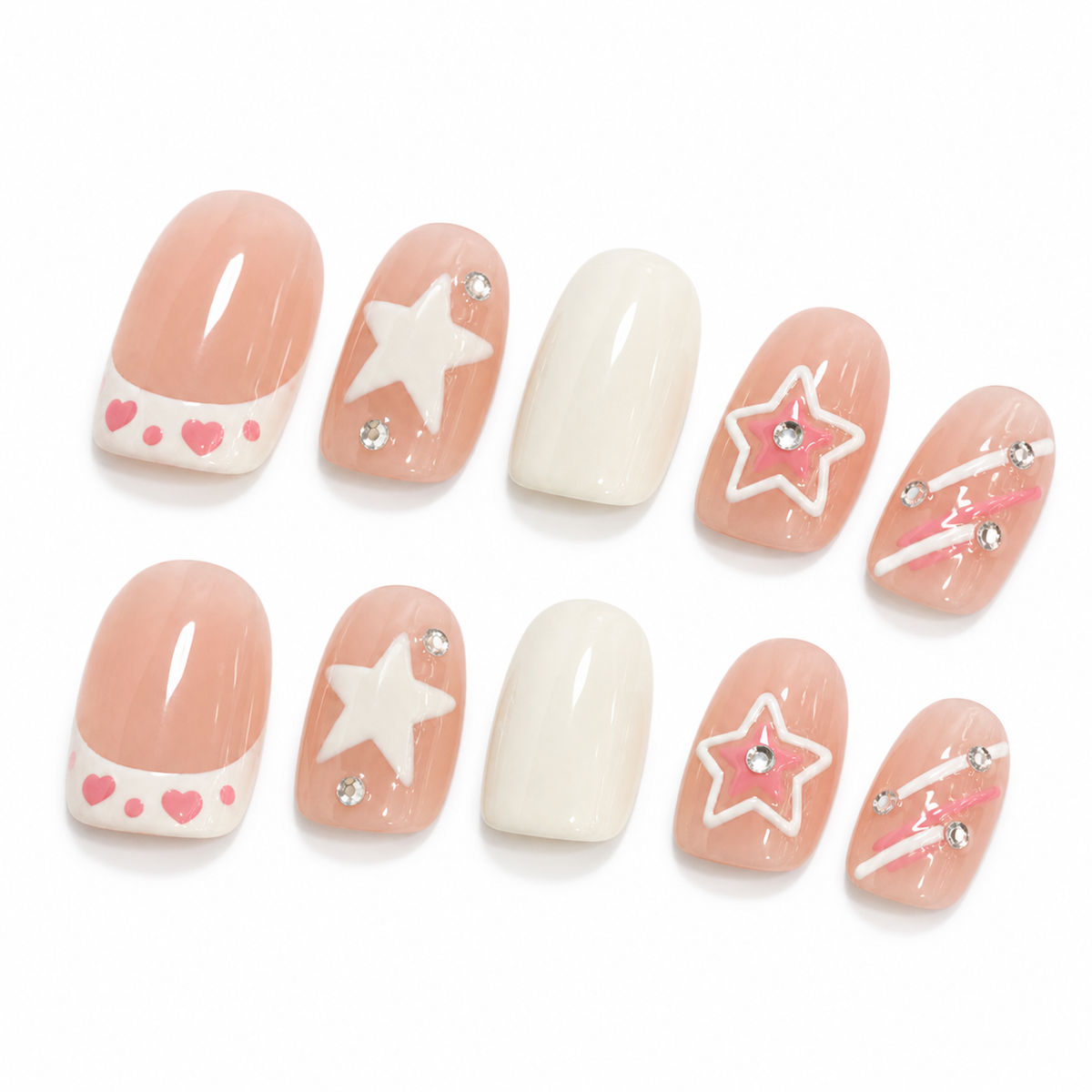 Peach Star Summer Press-On Nails on a pure white background, view 2