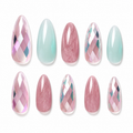 Pastel Diamond Almond Press-On Nails on a pure white background, front view