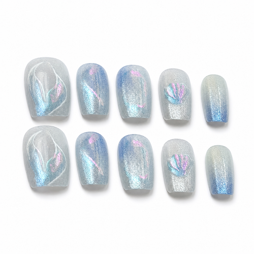 Blue Ocean Chrome Press-On Nails on a pure white background, view 2
